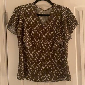 Olive Green & Cream flutter blouse